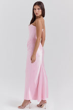 Stella | Strapless Satin Structured Bodice Maxi Dress