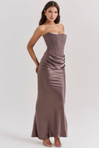 Stella | Strapless Satin Structured Bodice Maxi Dress