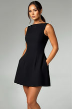 Delphine | High Boat Neck Bubble Skirt Mini Dress