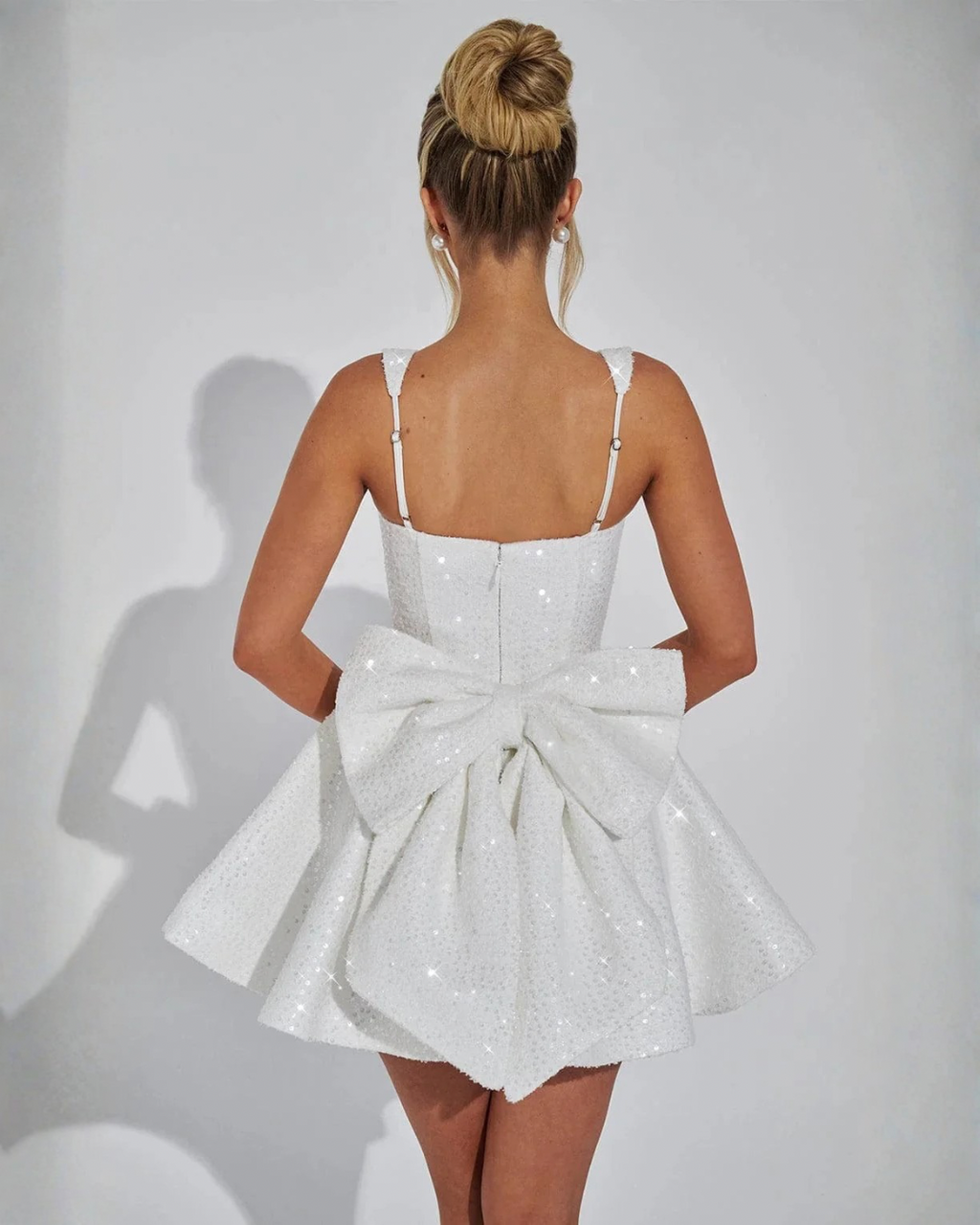 Victoria | Dazzling Sequin Square Neck Bow Mini Dress