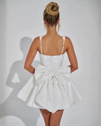 Victoria | Dazzling Sequin Square Neck Bow Mini Dress