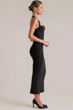 Clara | Halter Sweetheart Midi Sculpting with Fluted Hem Dress
