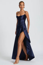 Lucia | High-Low Ruffle Hem Satin Twist Cowl Maxi Dress