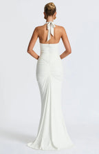 Natasha | Ruched Bodycon Plunging Halter Maxi Dress