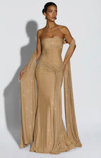 Giselle | Sculpted Silhouette Glittering Mesh Maxi Dress