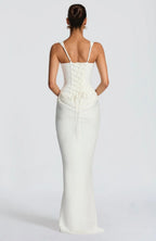 Nina | Sculpted Lowered Waist Square Neck Crepe Maxi Dress
