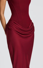 Nina | Sculpted Lowered Waist Square Neck Crepe Maxi Dress