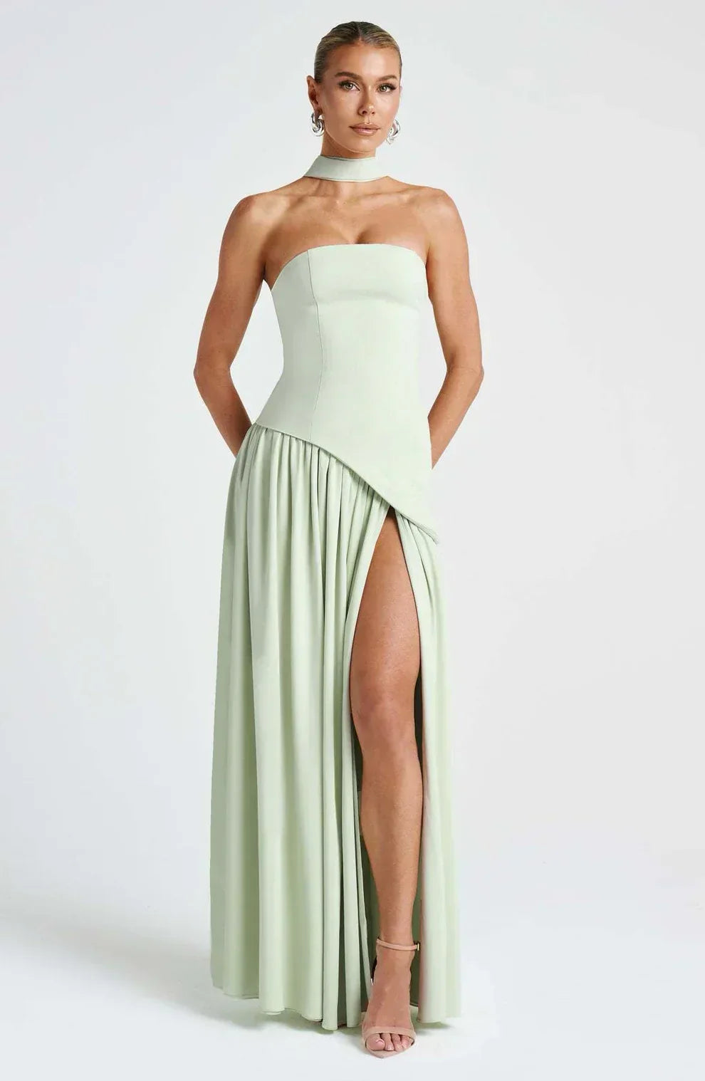 Donna | Asymmetrical Strapless Sculpted Maxi Dress