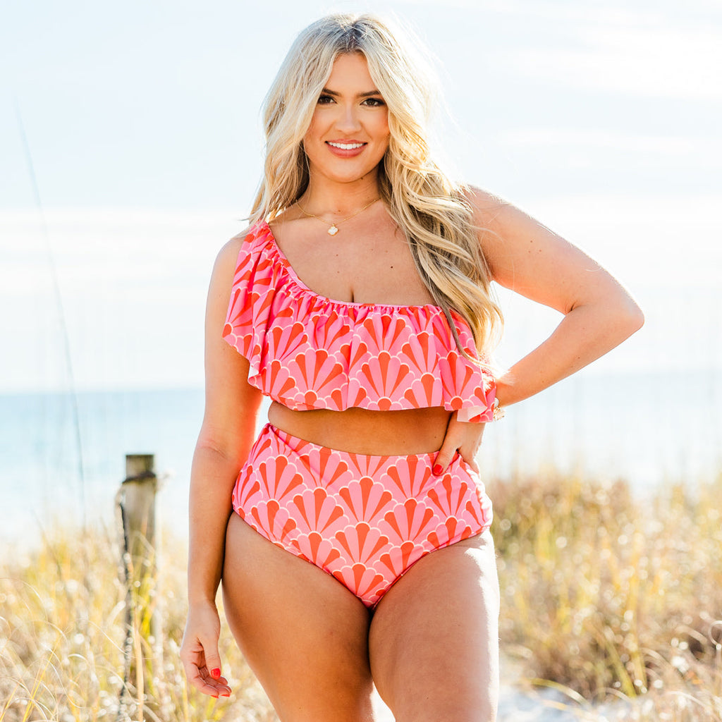 Let's Go Watch The Sunset Swim Top, Pink Geo
