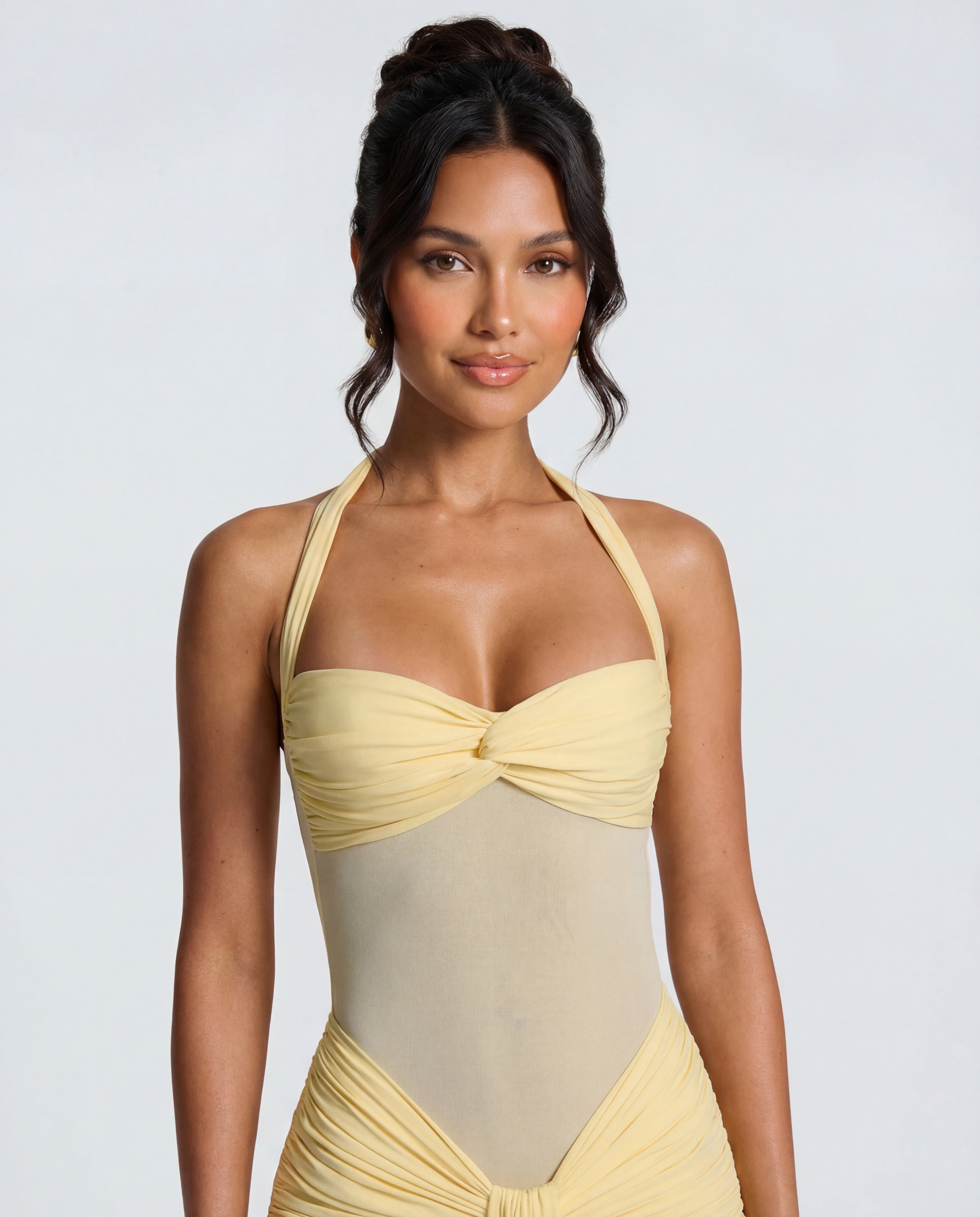 Rosabella |  Radiant Yellow Halter Neck Ruched Maxi Dress