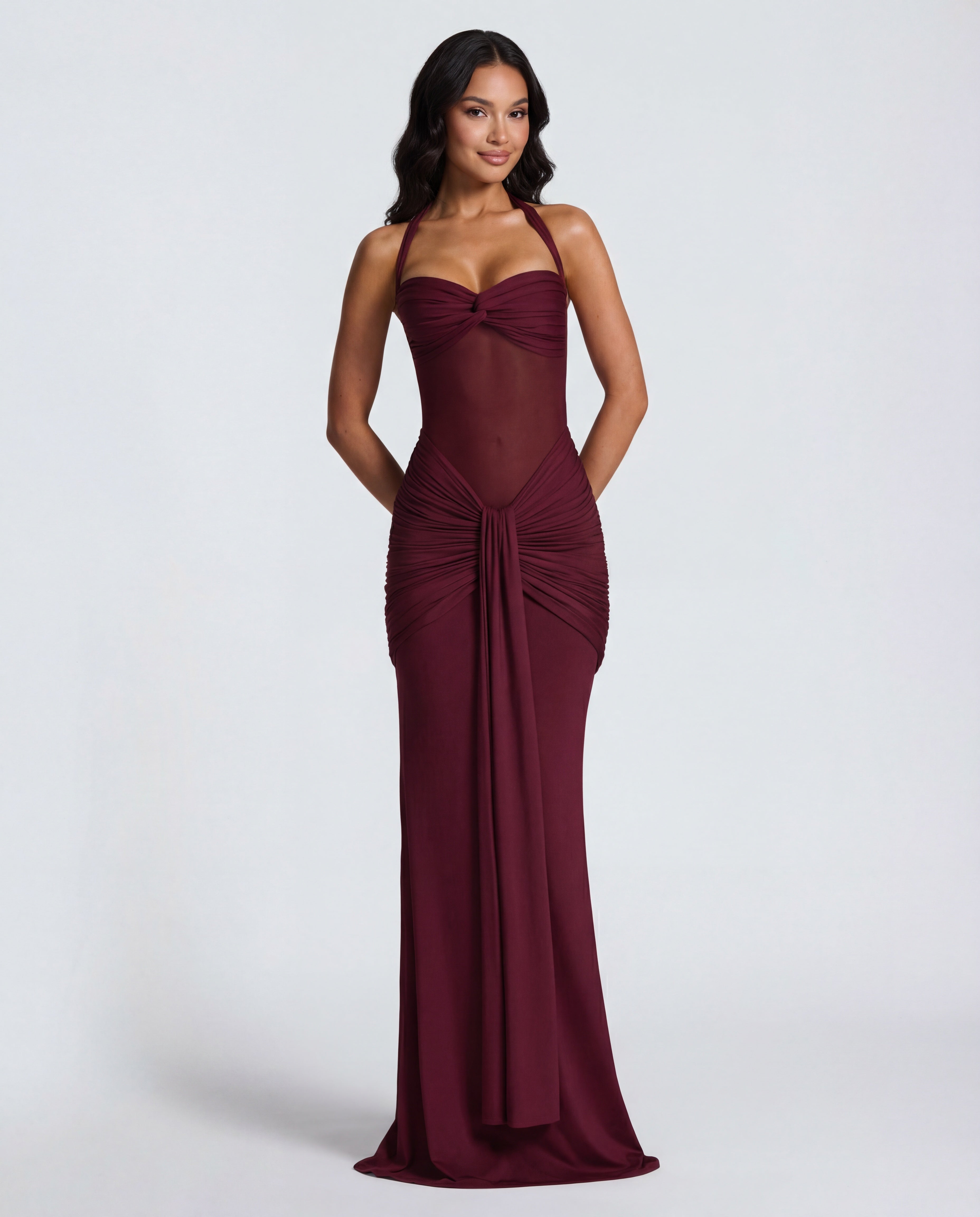 Rosabella |  Radiant Yellow Halter Neck Ruched Maxi Dress