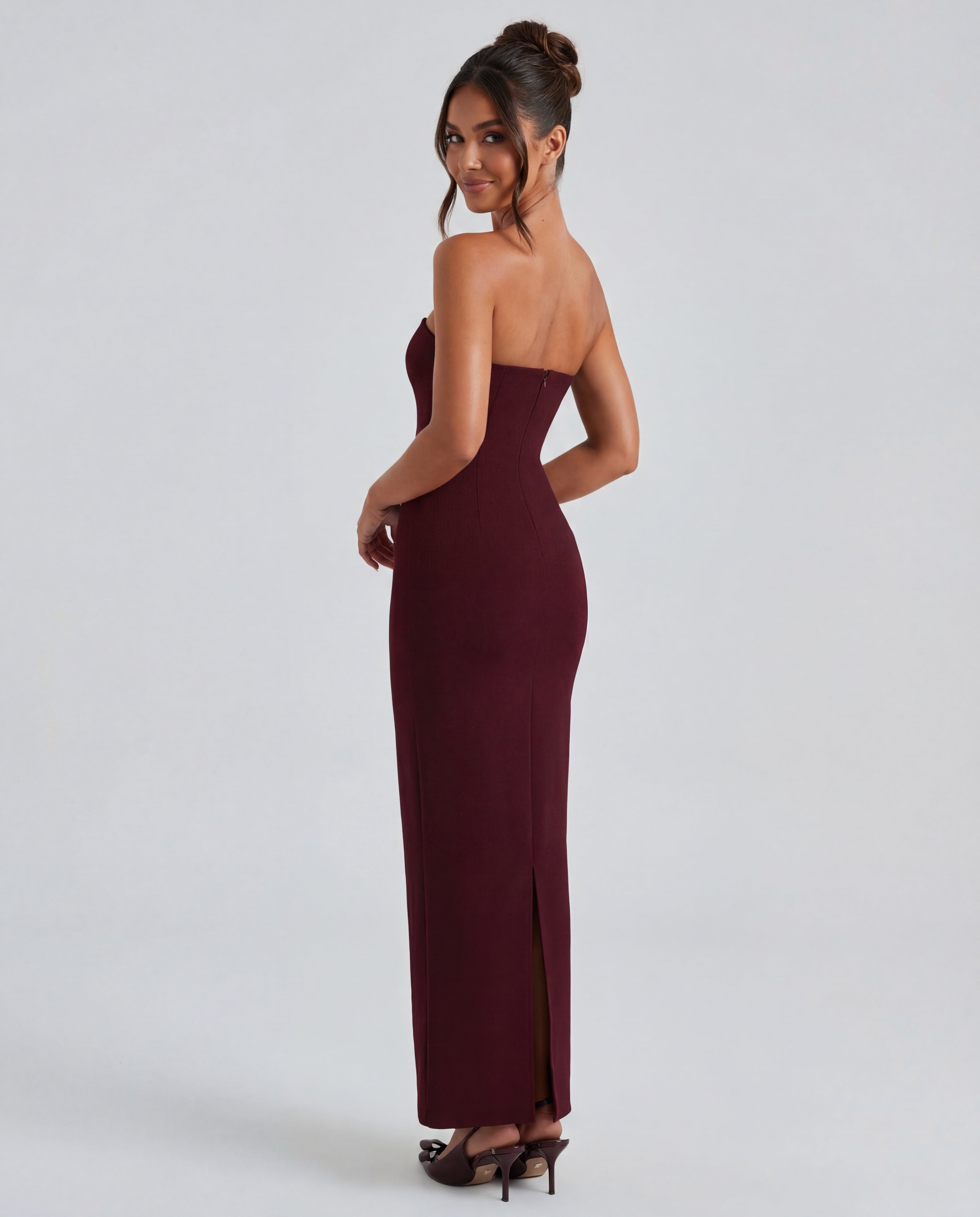 Ella | Strapless Sculpting Maxi Dress with Removable Mesh Scarf