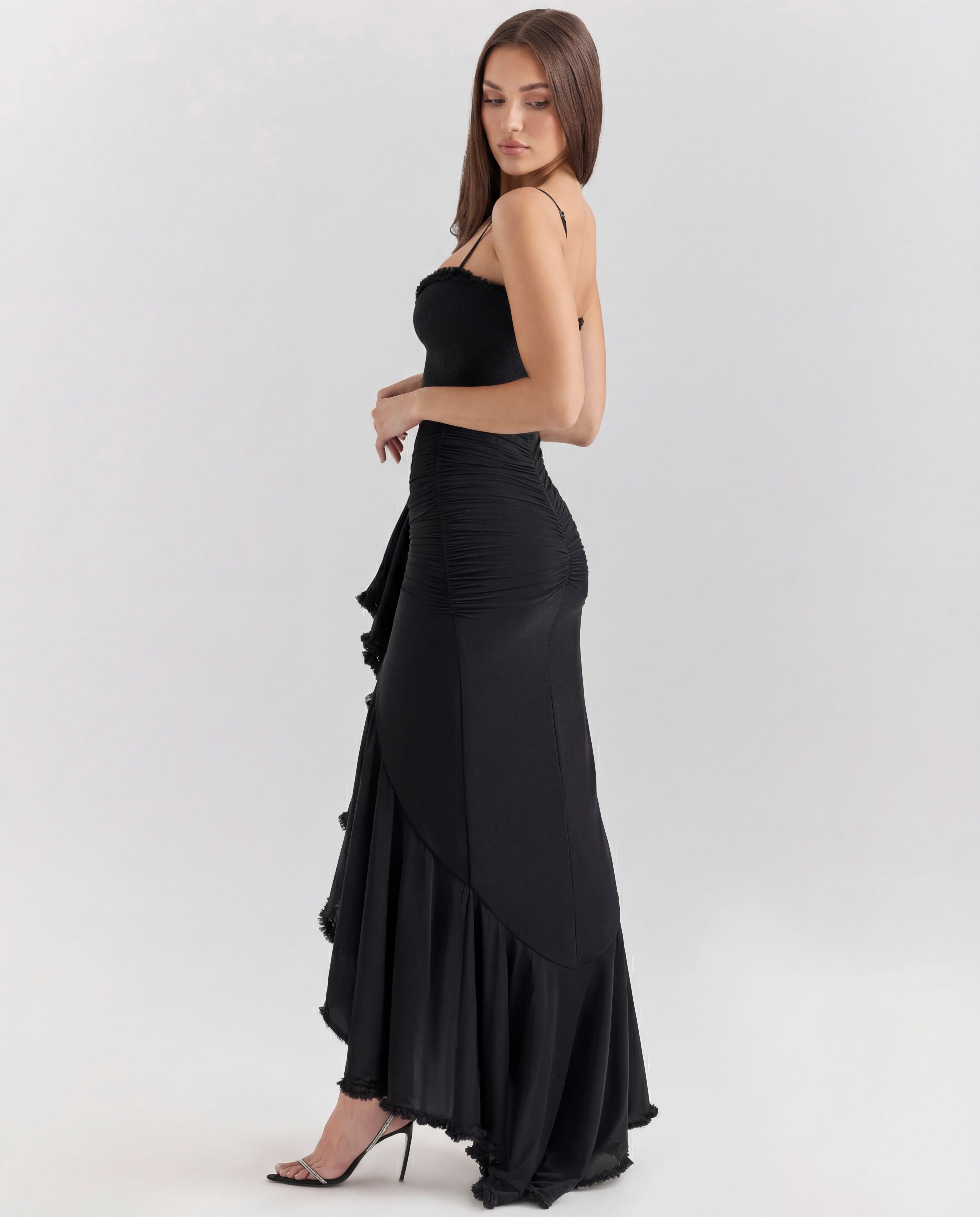 Mona | Cascading Ruffle Sweetheart Ruched Maxi Dress