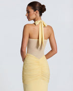 Rosabella |  Radiant Yellow Halter Neck Ruched Maxi Dress
