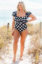 Meet Me In Ibiza Swimsuit, Black/White Polka Dot