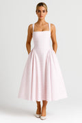 Nicolle | Retro Checkered Square-Neck Midi Dress