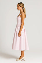 Nicolle | Retro Checkered Square-Neck Midi Dress