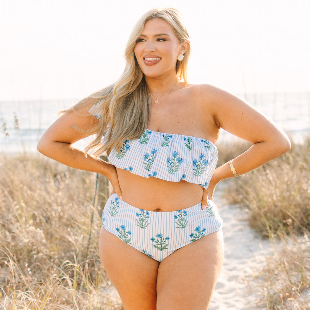 Poolside Petals Swim Top, Blue