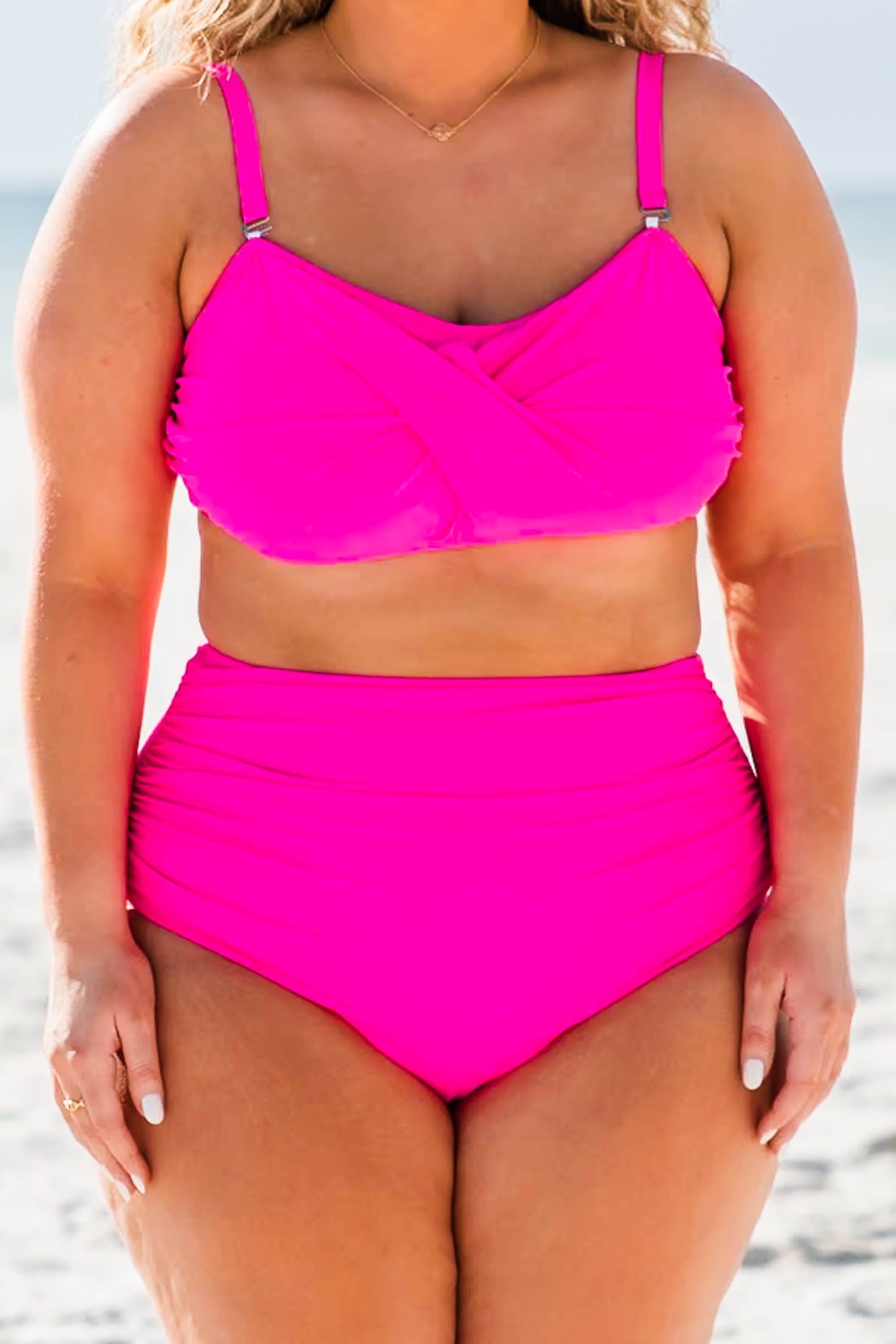 Proceed Into Paradise Swim Top, Neon Pink