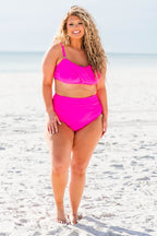 Proceed Into Paradise Swim Top, Neon Pink