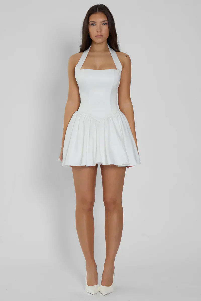 Holly | Structured Pleated Halterneck Corset Mini Dress