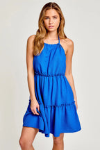 Flair | Halter Neck Open Back Flared Skirt Mini Dress