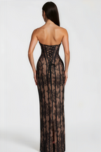 Urszula | Black Off-Shoulder Floral Lace Maxi Dress