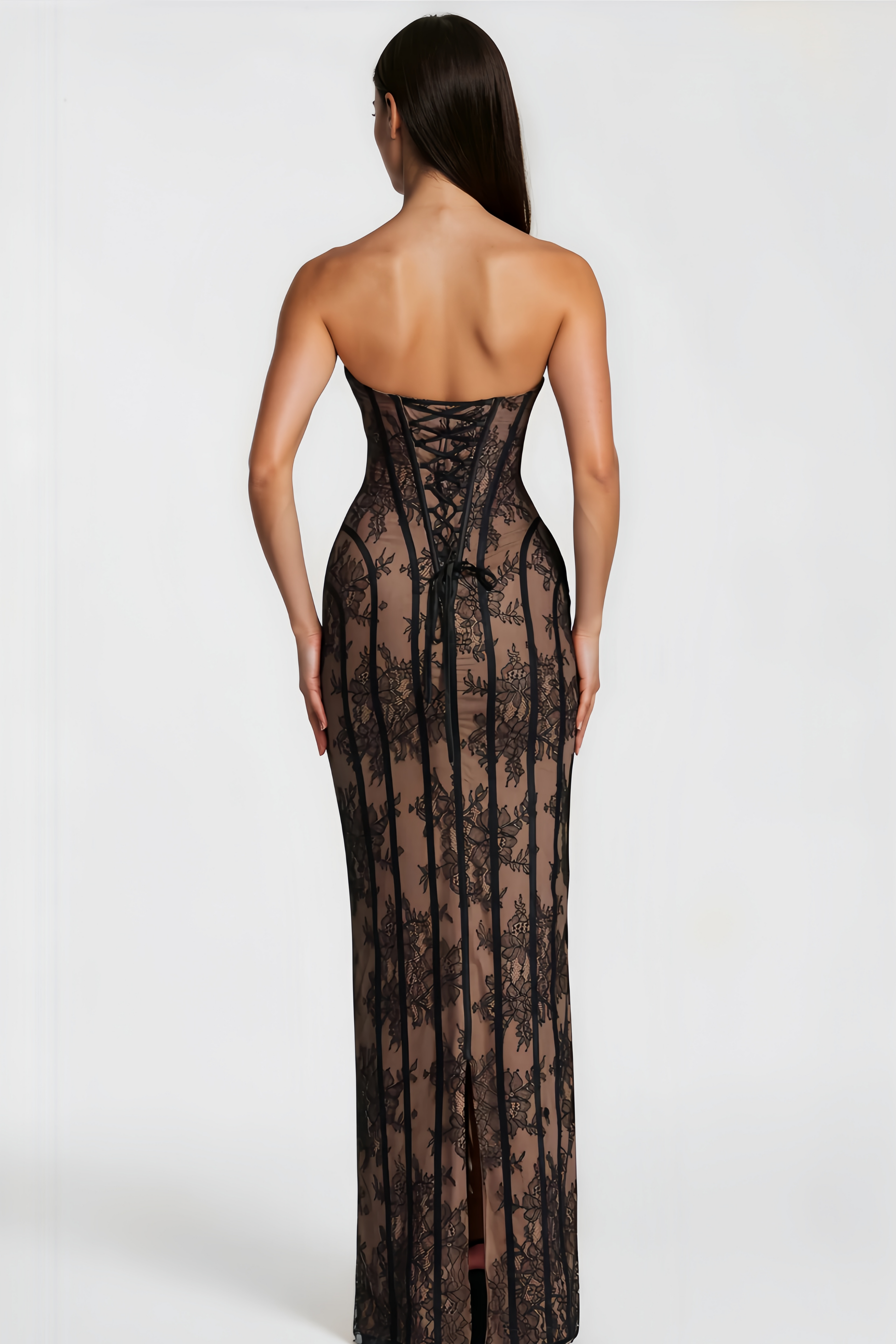 Urszula | Black Off-Shoulder Floral Lace Maxi Dress