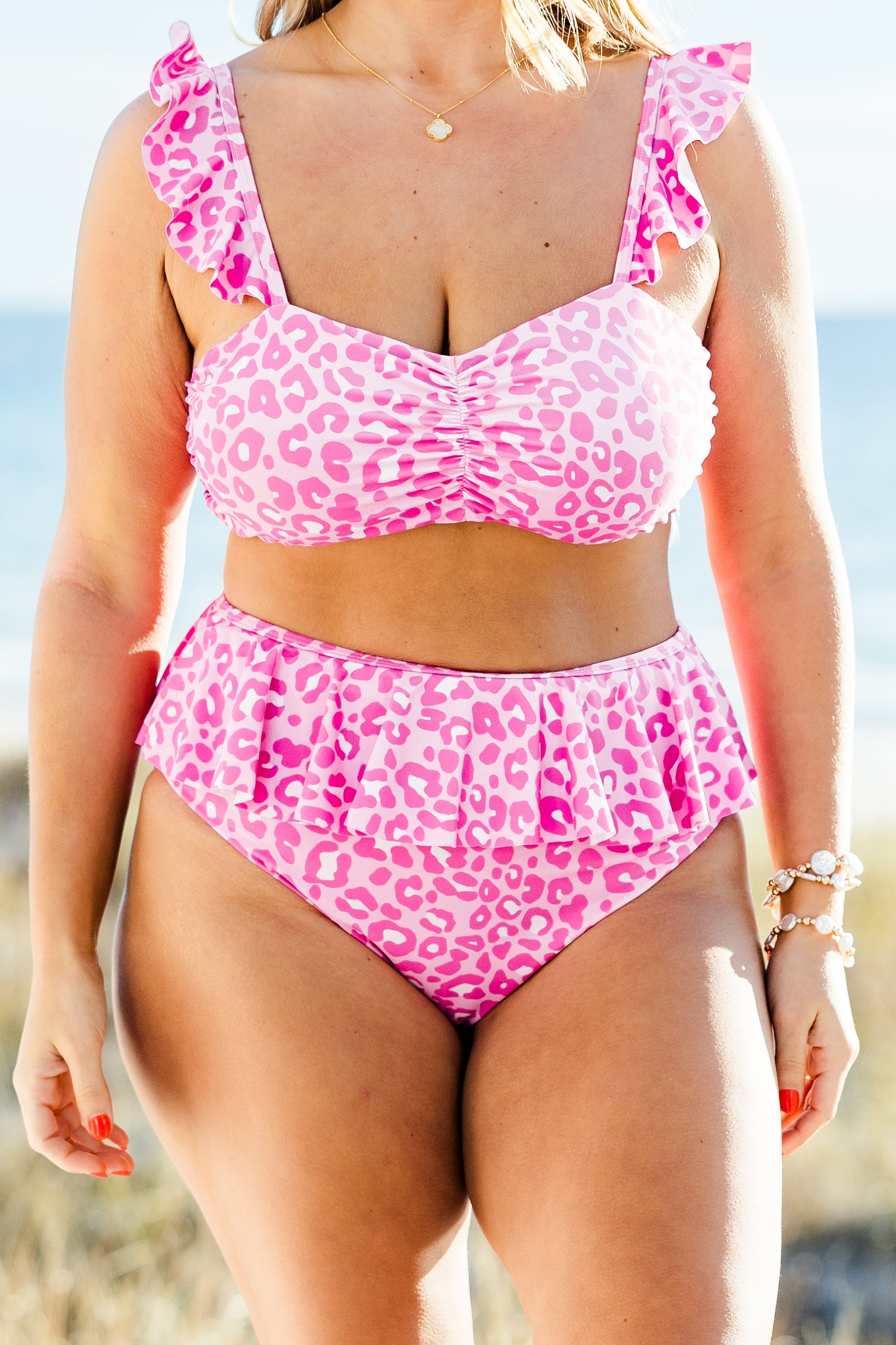 Sugar Sands Swim Top, Pink Leopard