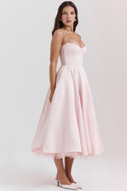 Daisy | Structured Bodice Luxurious Satin Corset Midi Dress