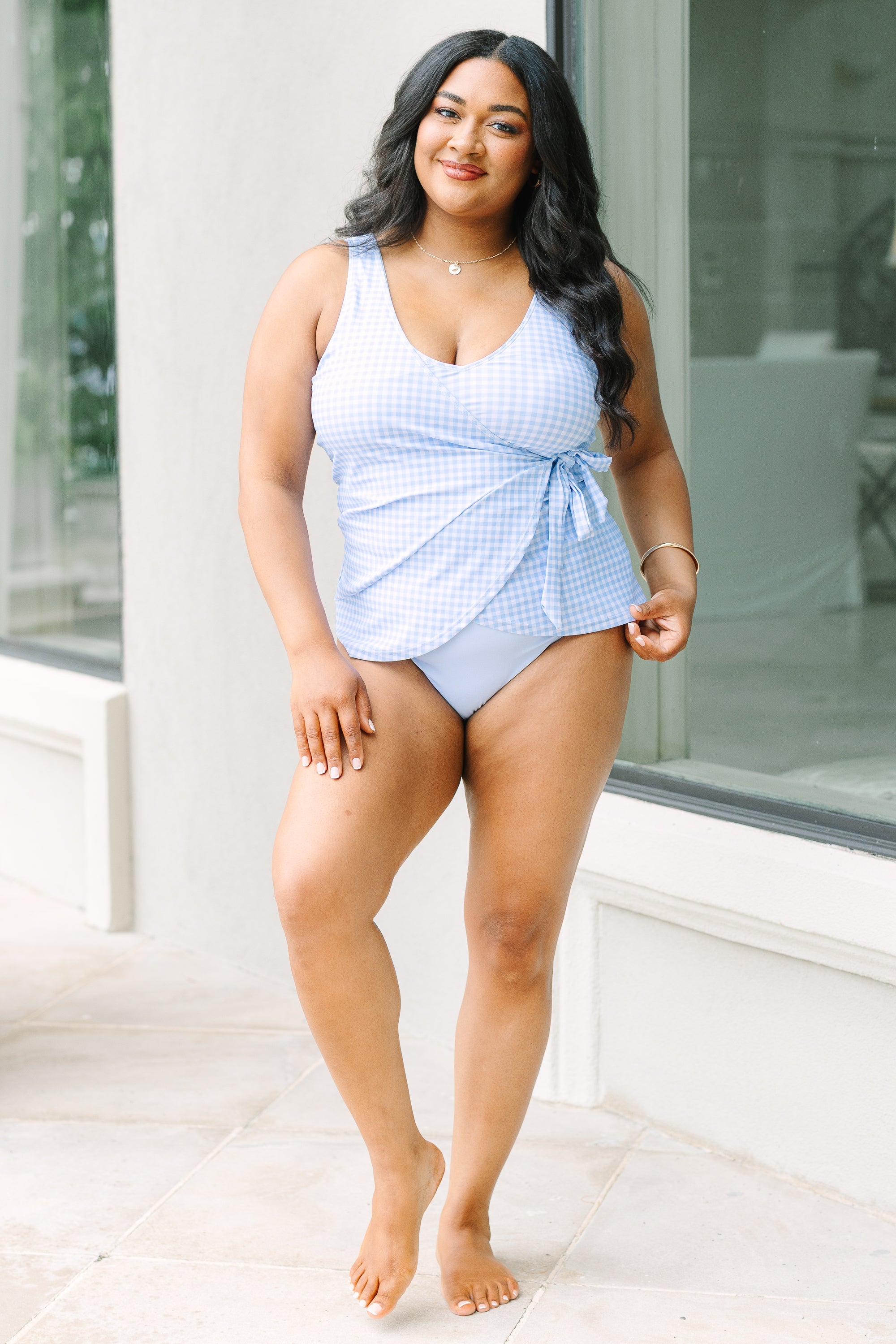 Wave Watching Tankini, Blue Gingham