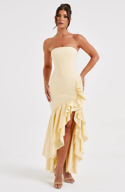 Martyna | Strapless High-Low Ruffle Maxi Dress