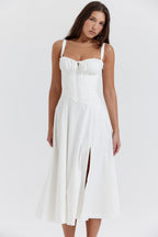 Carmen | Ruched Bodice with High Slit Midi Dress