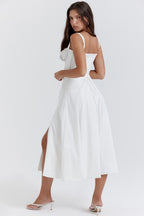 Carmen | Ruched Bodice with High Slit Midi Dress