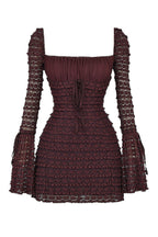 Marisa | Rich Brown Floral Lace Drawstring Bust Mini Dress
