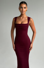 Grace | Burgundy Square Neckline Sculpting Maxi Dress