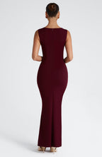 Grace | Burgundy Square Neckline Sculpting Maxi Dress