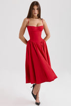 Katrina | Red Seam Detail Corset Bodice Midi Dress