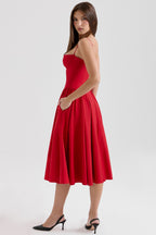 Katrina | Red Seam Detail Corset Bodice Midi Dress