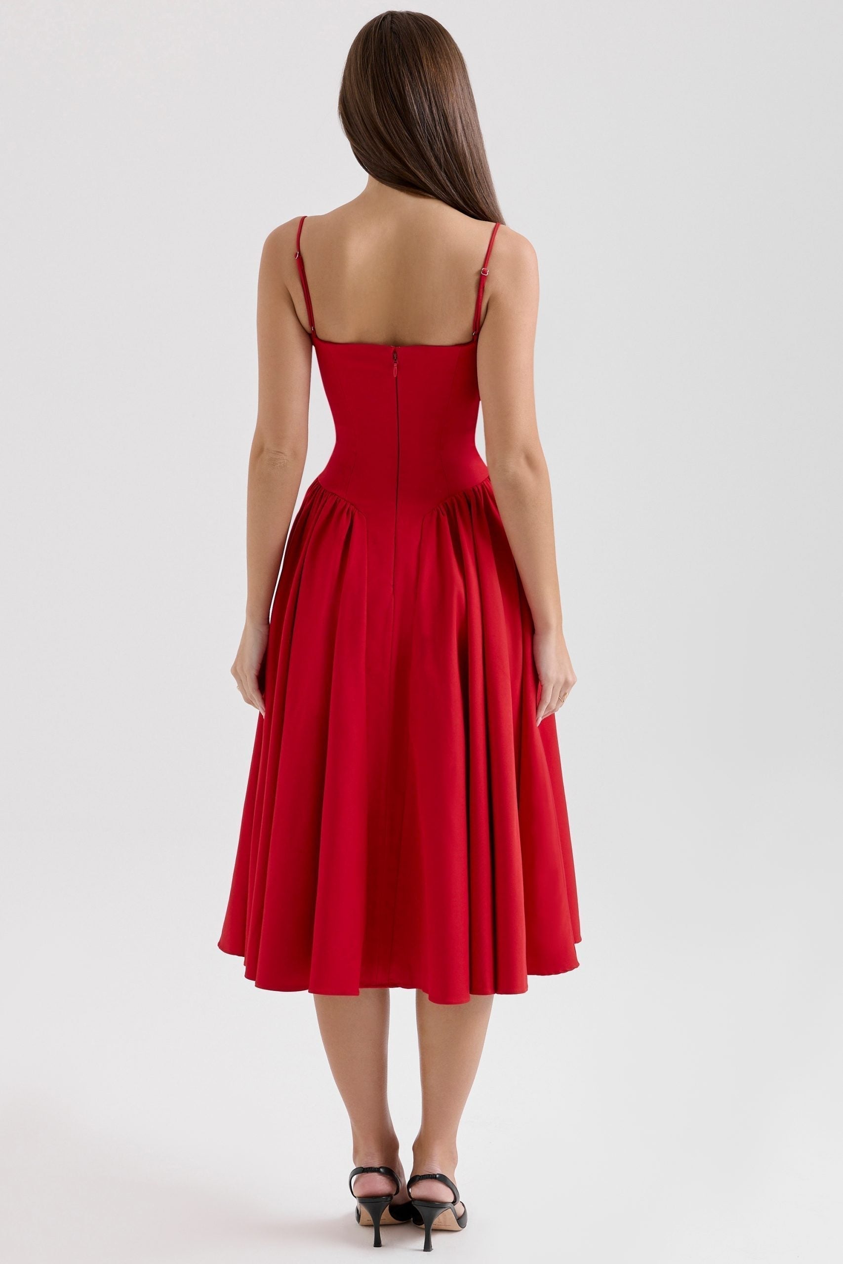 Katrina | Red Seam Detail Corset Bodice Midi Dress