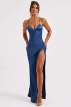 Alexia | Bias-Cut Plunging Satin Maxi Dress