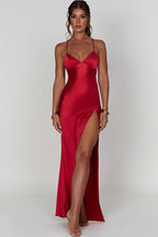 Alexia | Bias-Cut Plunging Satin Maxi Dress