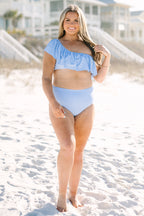 Let's Go Watch The Sunset Swim Top, Blue Gingham