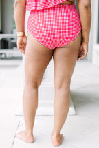 Let's Go Watch The Sunset Swim Bottom, Red Gingham