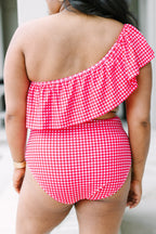 Let's Go Watch The Sunset Swim Top, Red Gingham