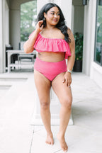 Let's Go Watch The Sunset Swim Top, Red Gingham