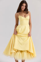 Solange | Soft Gathered Bodice V-Neck Sculpted Midi Dress