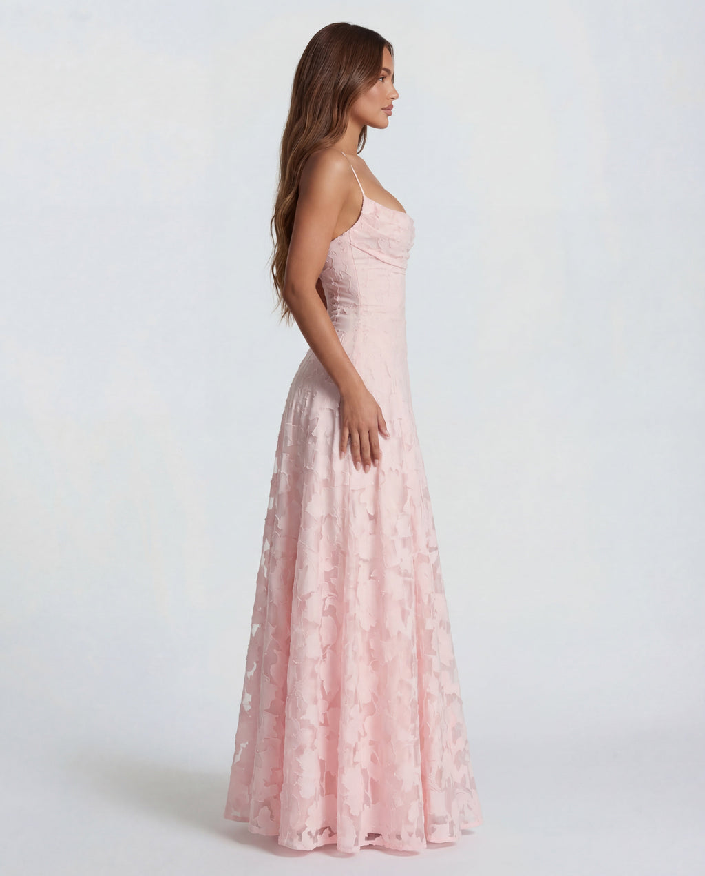 Sofia | Spaghetti Strap Straight Neckline Floral Lace Maxi Dress