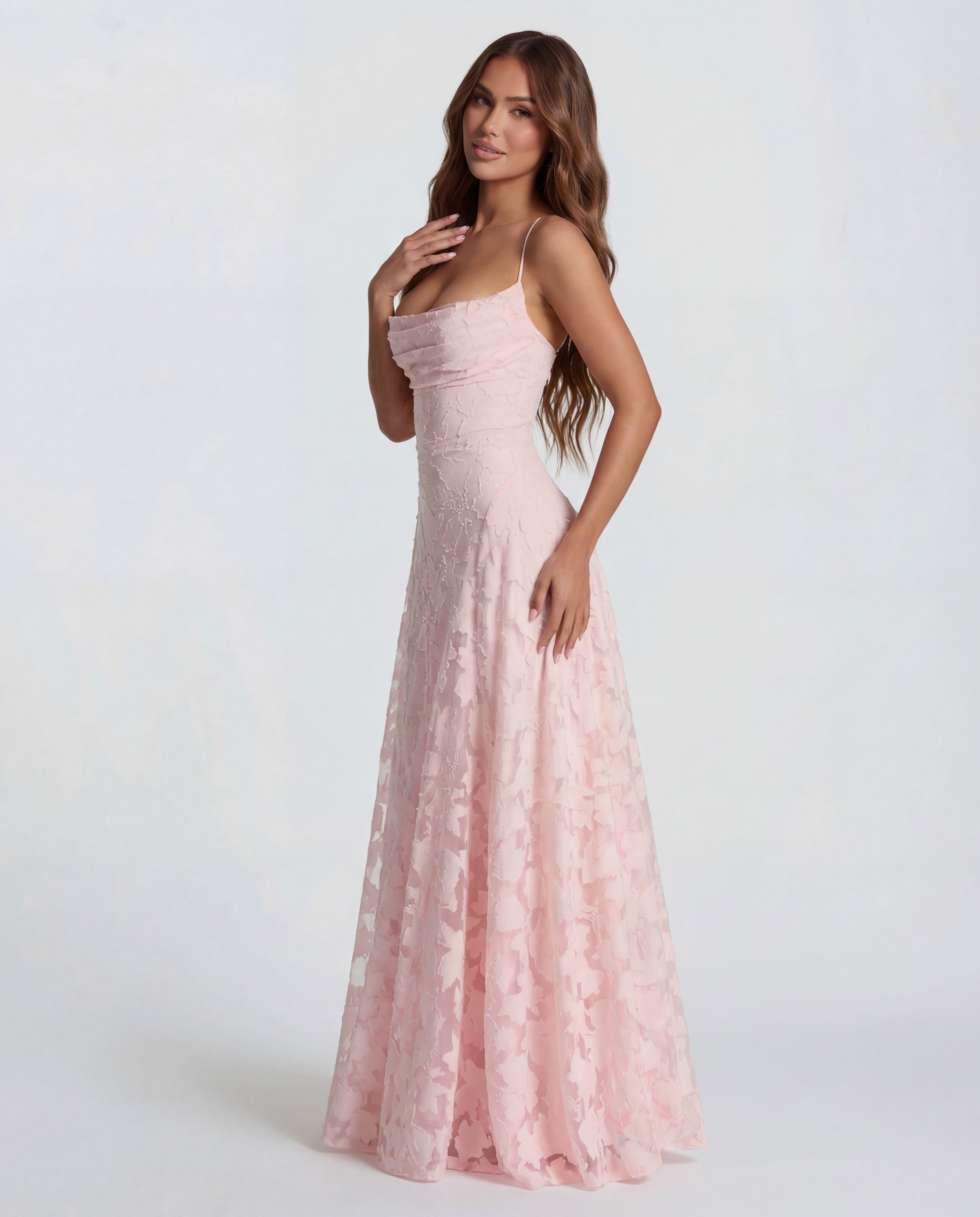 Sofia | Spaghetti Strap Straight Neckline Floral Lace Maxi Dress