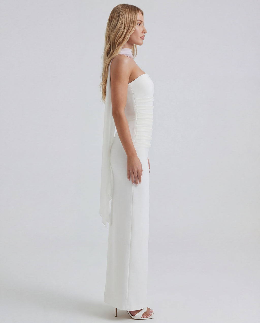 Ella | Strapless Sculpting Maxi Dress with Removable Mesh Scarf